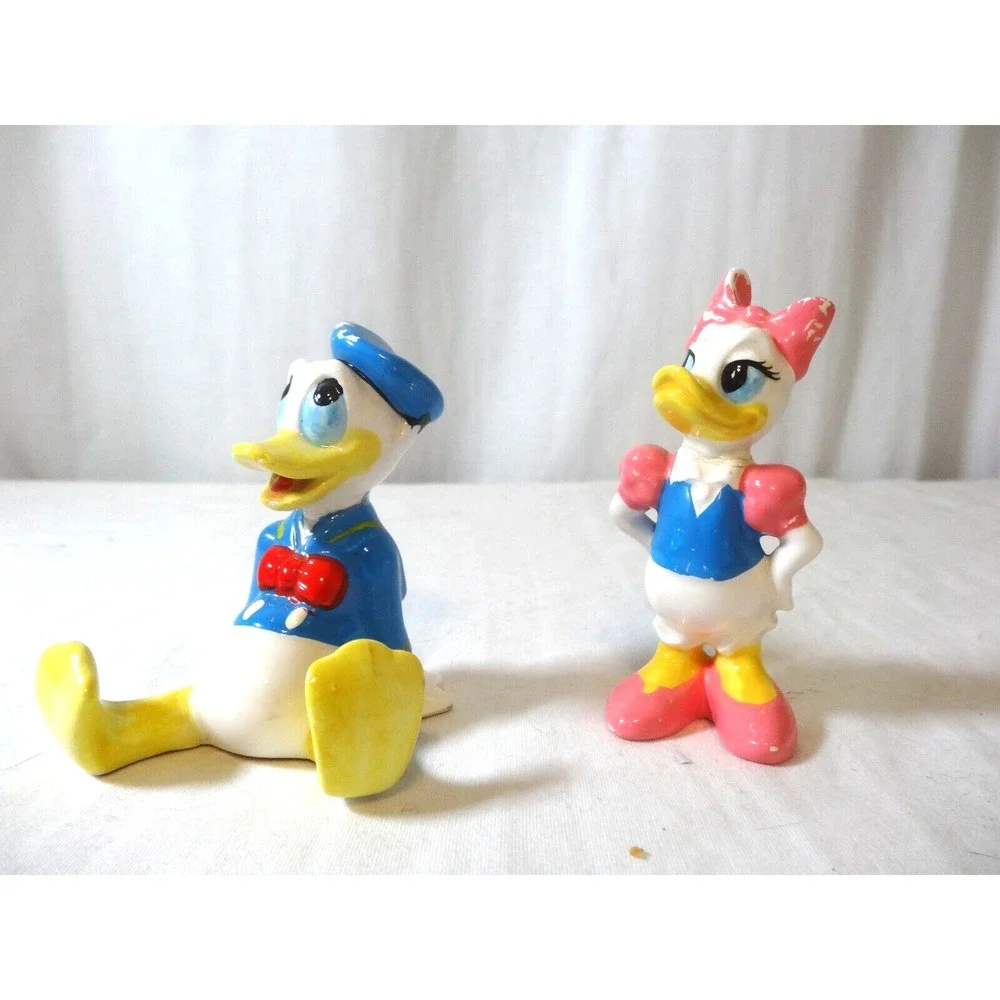 Vintage Donald and Daisy Duck Ceramic Figurines, Walt Disney Productions Japan